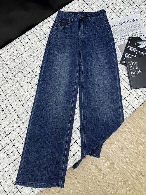 Celine Triumphal Arch Logo Patchwork Straight Jeans, Retro Style