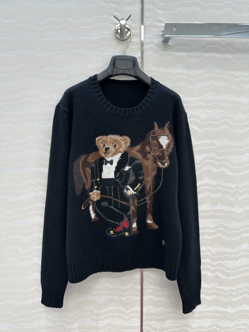 Loro Piana American Style Alpaca Sweater with Horse Embroidery, Loose Fit