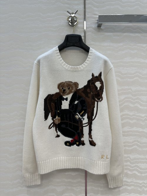 Loro Piana American Style Alpaca Sweater with Horse Embroidery, Loose Fit