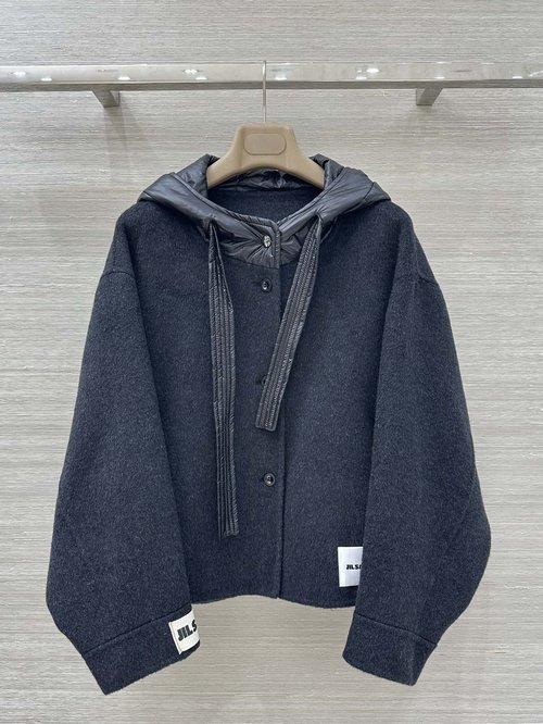 Jil Sanders Exclusive First Release: Imported Wool Short Coat with Retro Down Hood