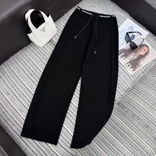 Prada Elastic-Waist Curved Jeans with Triangle Pocket