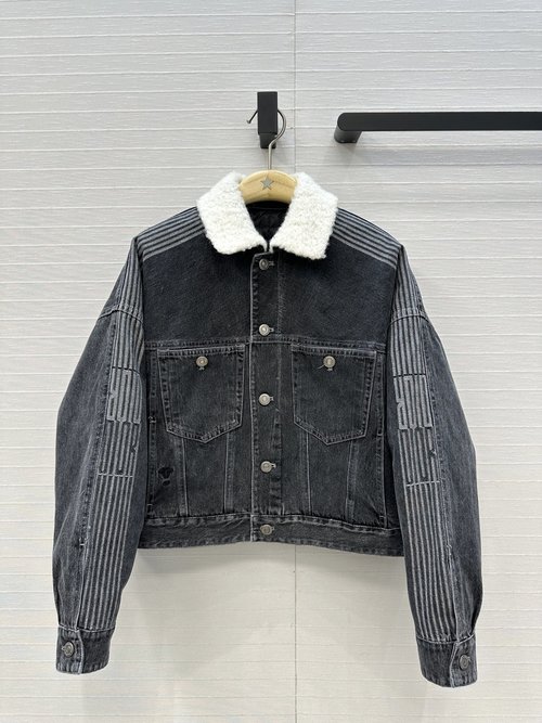 Dior AIps Series Denim Jacket with Lamb Wool Collar