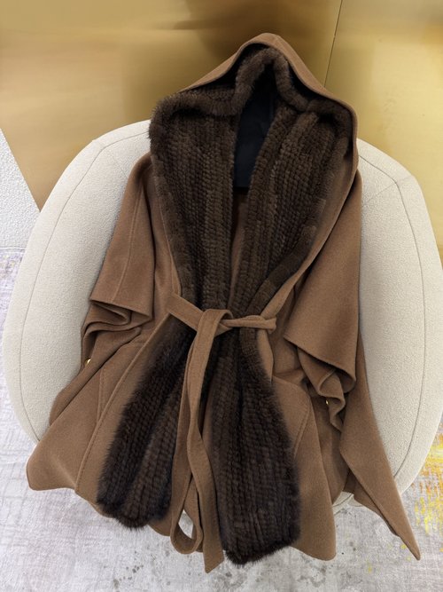 Versace Soft Cashmere-Wool Knit Mink Coat with Detachable Features