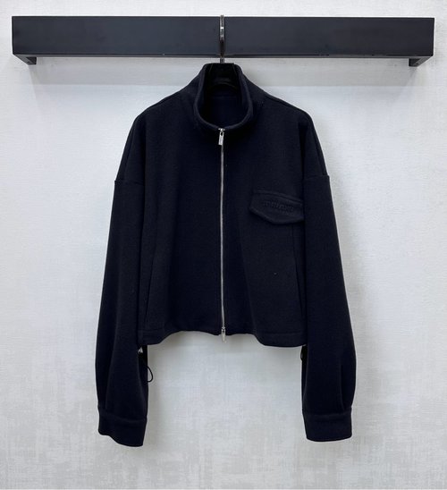 Miu Miu Zippered Collared Jacket with Functional Pockets, Towel Cotton