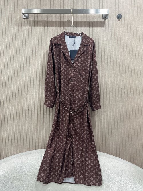 Louis Vuitton Newly Arrived Full-printed Letter Waist-slimming Dress