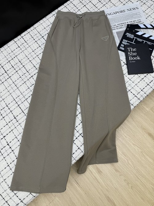 Prada Casual Pants with Triangle Logo, Comfortable and Stylish