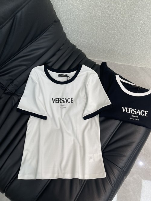 Versace Sporty Color-blocked Letter-printed Short-sleeve T-shirt
