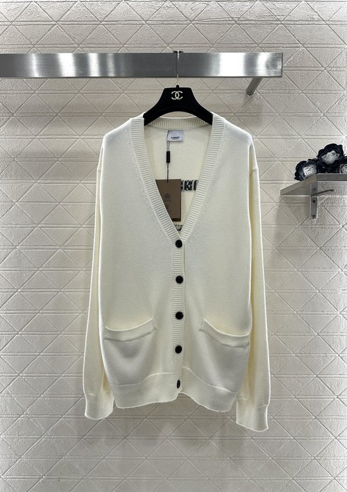 Versace Embroidered Pocket Knitted Cardigan with Horse Letter Back Pattern