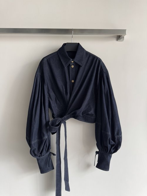 Loro Piana Vintage Wash Denim Shirt with Ruffled Sleeves