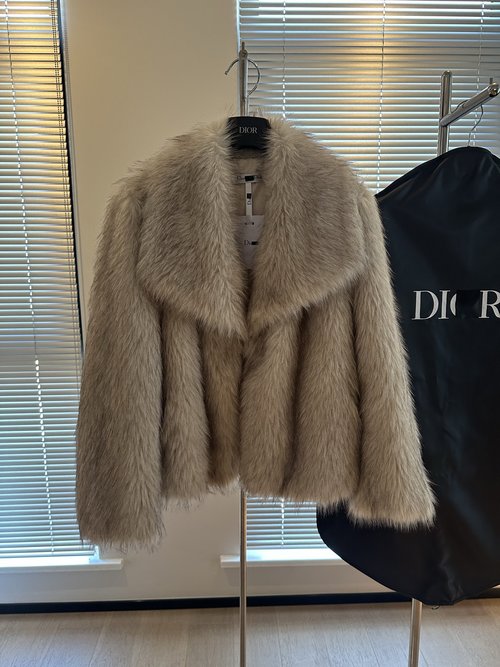 Dior Classic Faux Fur Coat Featuring Western Collar and Snow Sable Texture