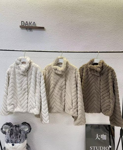 Yves Saint Laurent Imitated Mink Faux Fur Short Winter Coat with Upright Collar