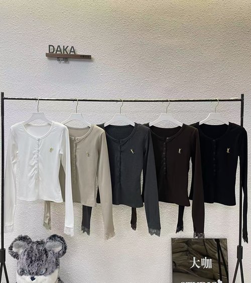 Yves Saint Laurent Slim-Fitting Lace-Trimmed V-Neck Long Sleeve T-Shirt for Autumn