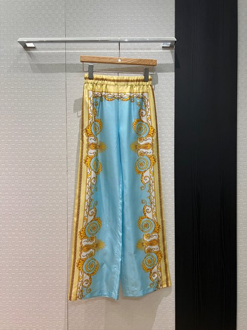 Versace Silk Wide-Leg Pants with Elastic Waist and Pockets