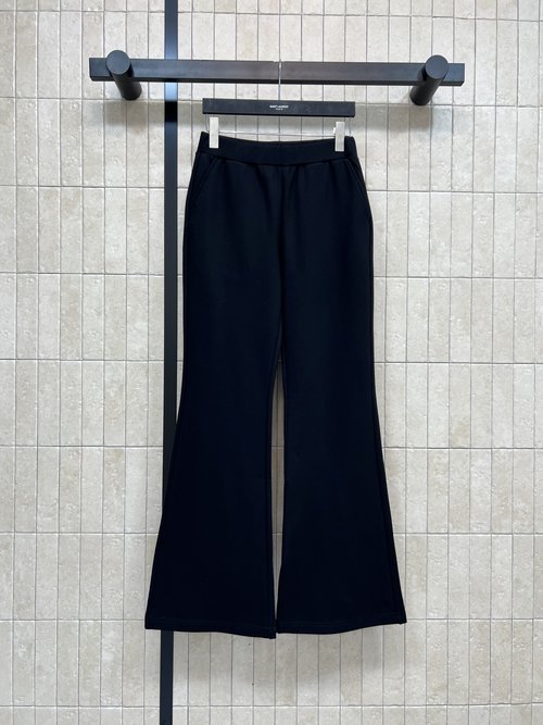 Yves Saint Laurent High-Waisted Slightly Flared Black Trousers with Logo Embellishment