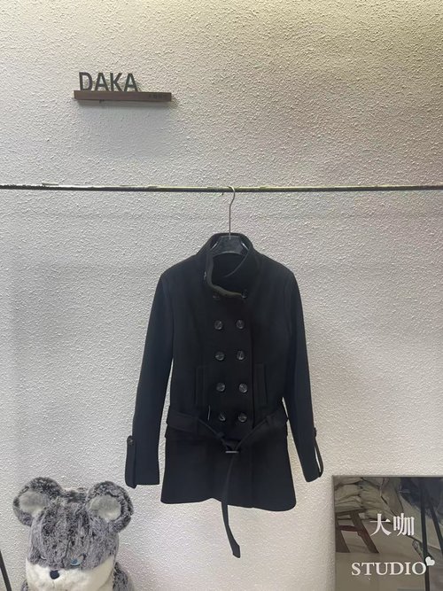 Yves Saint Laurent Black Woolen Double-Breasted Trench Coat