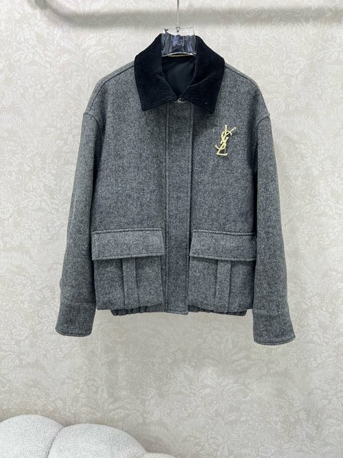 Yves Saint Laurent Stylish Wool Blend Coat with Detachable Brooch and Flared Hem