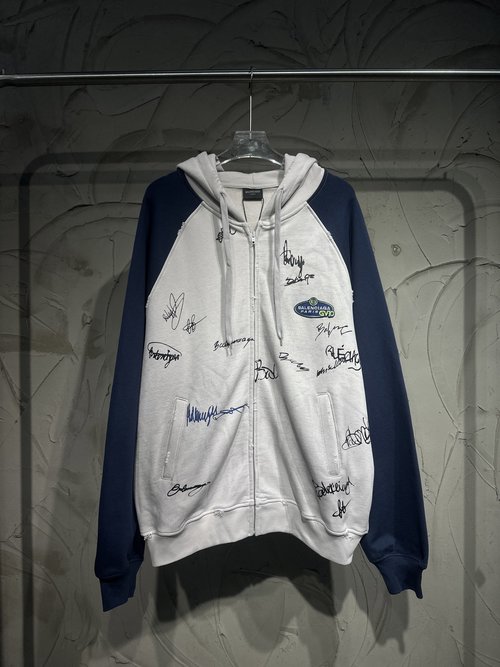 Balenciaga Handmade Graffiti Embroidered Hooded Sweatshirt with Authentic Fabric