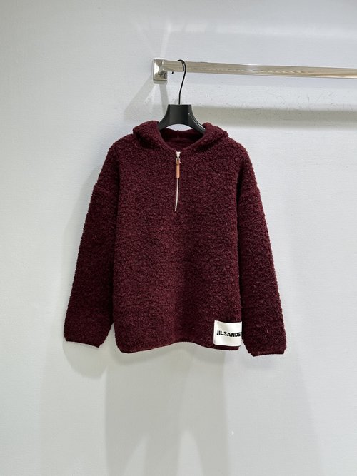 Jil Sanders Soft Solid Color Half-Zip Hoodie in White, Black, or Purple