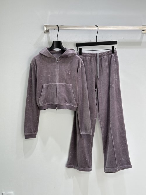 Alexander Wang Slim-Fit Zip-Up Hoodie in Crinkled Snowflake Velvet with Rhinestone Accents