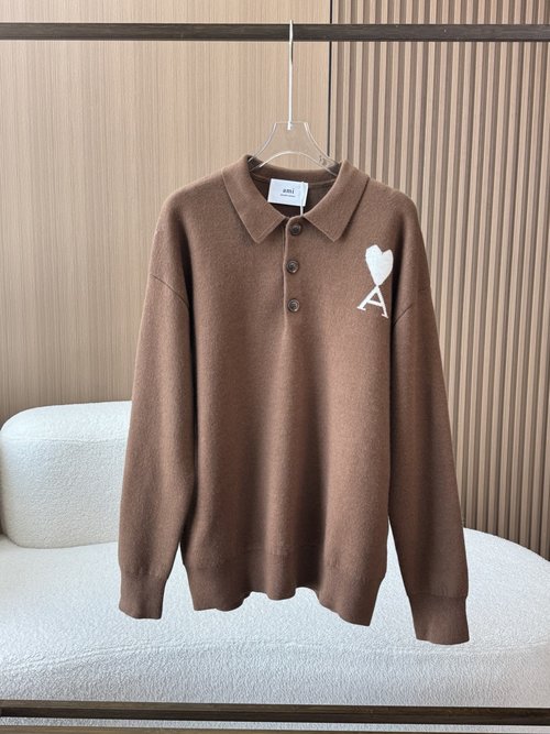 Ami Heart Logo Polo Neck Wool - Cashmere Sweater