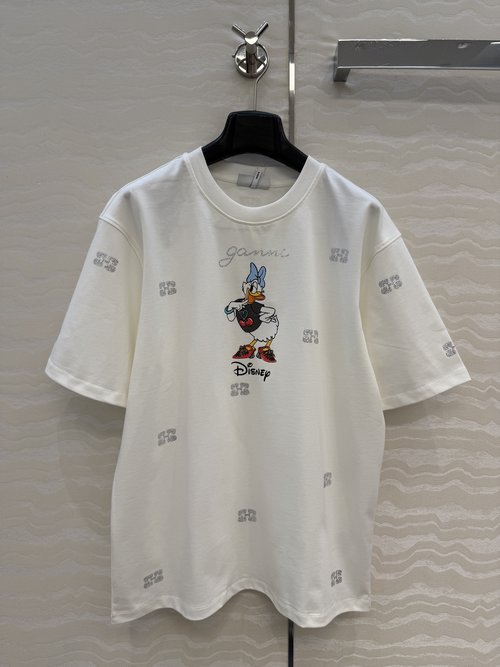 Ganni Daisy Series Unisex T-shirt with 3D Rhinestone Printing, Imported Cotton