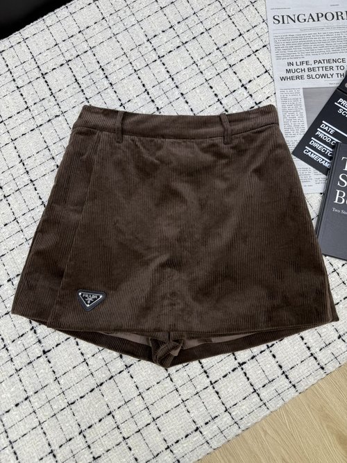 Prada Custom Imported Corduroy Skirt Pants with Triangle Logo