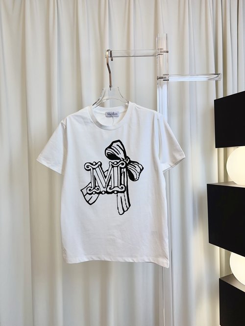 Max Mara Classic Flocked Logo T-shirt in Custom Soft Cotton