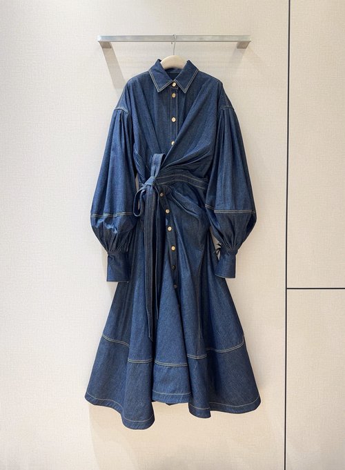 Zimmermann Retro Buttoned Denim Dress with Waist Tie