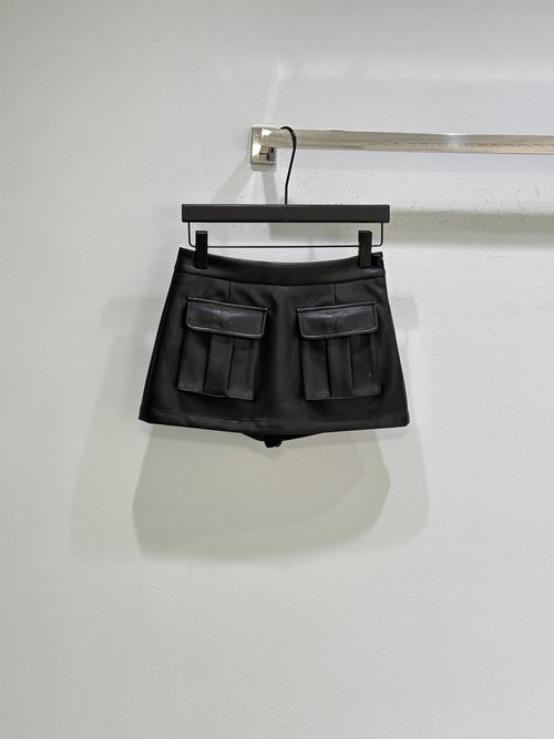 Loewe Chic PU Leather Mini Skirt with Logo Pockets