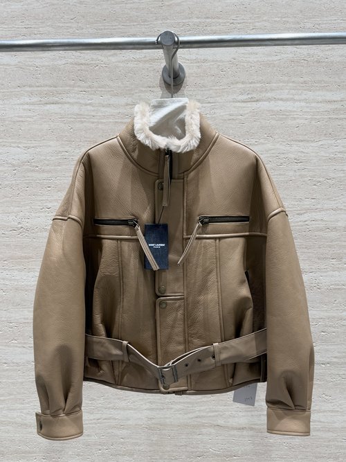 Yves Saint Laurent Imported Sheepskin Fur Moto Coat, Comfortable and Flattering