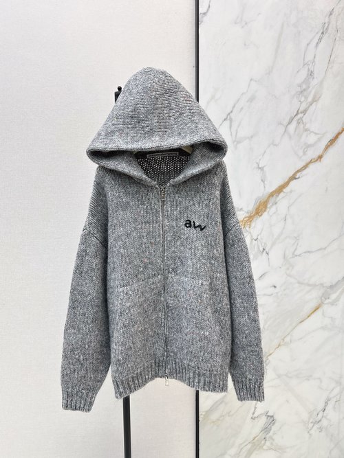 Versace Oversize Knitted Zippered Jacket with Hand-painted Logo and Colorful Yarn