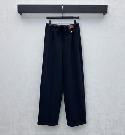 Celine Velvet-lined Straight-leg Pants with Logo and Drawstring