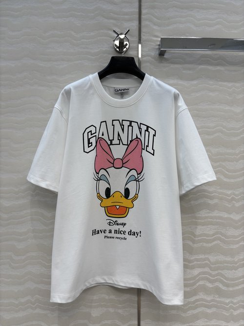 Ganni Daisy Series Unisex T-shirt with 3D Printed Pattern, Imported Cotton