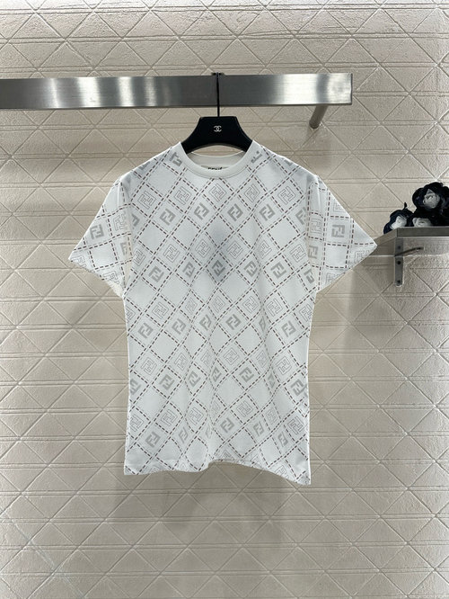 Fendi Round-Neck Printed Checkered Short-Sleeve T-Shirt
