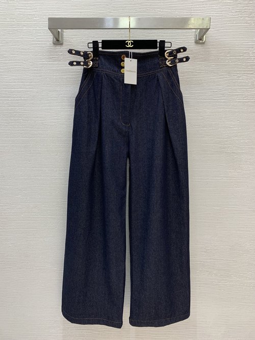 Zimmermann Loose Wide-Leg Dark Blue Jeans with Letter Logo & Buckle