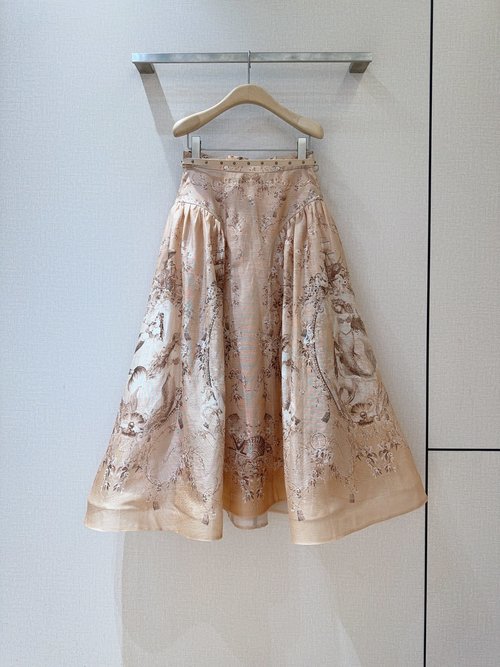 Zimmermann A-line Long Maxi Skirt in Silk Linen Organza