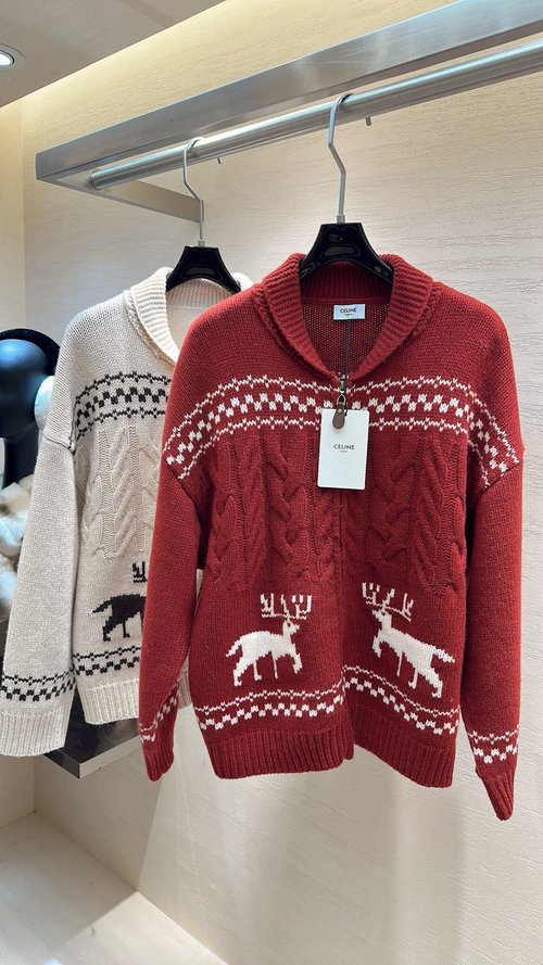 Celine Soft Wool Christmas Double-Zip Knitted Cardigan