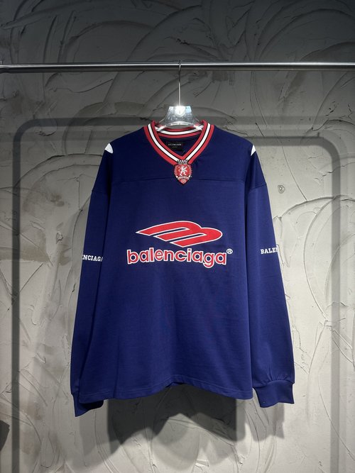 Balenciaga Football Series Long-Sleeve Embroidered Lion Cotton Shirt in Black and Blue