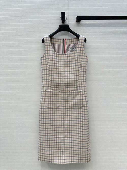 The Row Graceful Square Neck Checkered Wool Vest Dress