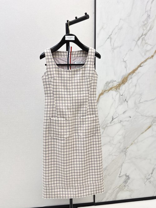 Thom Browne Exclusive Pink Check Tweed Vest Dress with Elegant Design