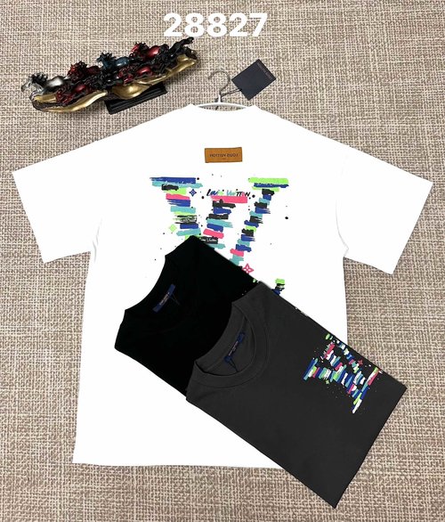 Louis Vuitton Pure Cotton Plain Weave Top with Black & Grey Printing