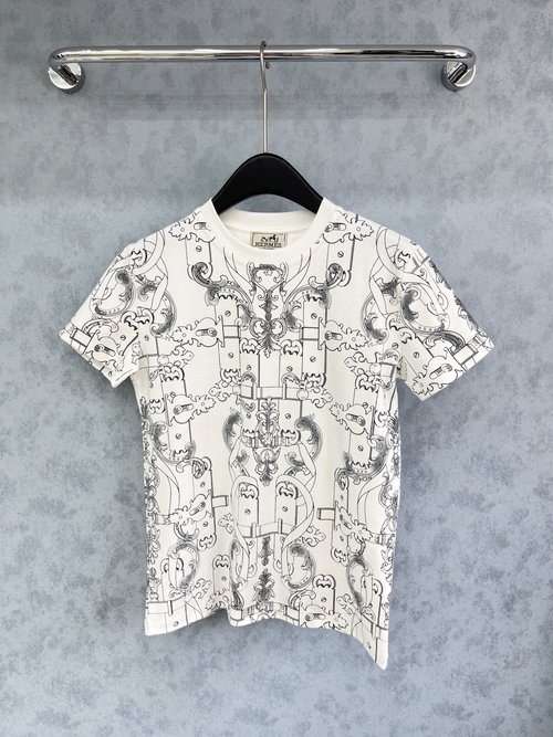 Hermes Printed Short-sleeved T-shirt, Slimming & Versatile