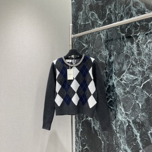 Self-Portrai Self Portrai Diamond-Embellished Checkered Knitwear, Elegant