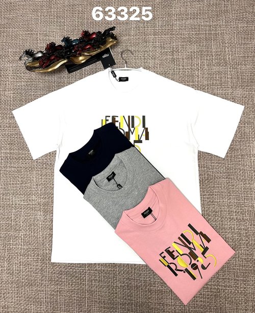 Fendi Multi-Color Cotton Embroidered Plain Weave T-Shirt