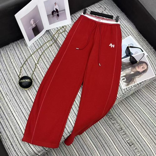 Hermes Casual Straight-Leg Pants with Color-Blocked Waist and Puppy Patterns