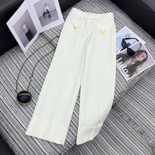 Valentino Straight-Leg Suit Pants with Cuffed Hem and V-Button Pockets