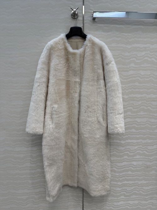 The Row Luxurious Spanish Lamb Fur Coat with Round Collar and Two-Button Closure