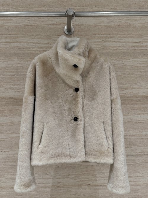 Brunello Cucinelli Luxury Norman Fur Coat with Turn-Up Collar