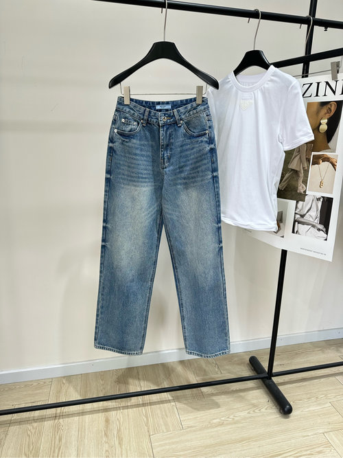 Prada Blue Denim Pants with Triangle Logo