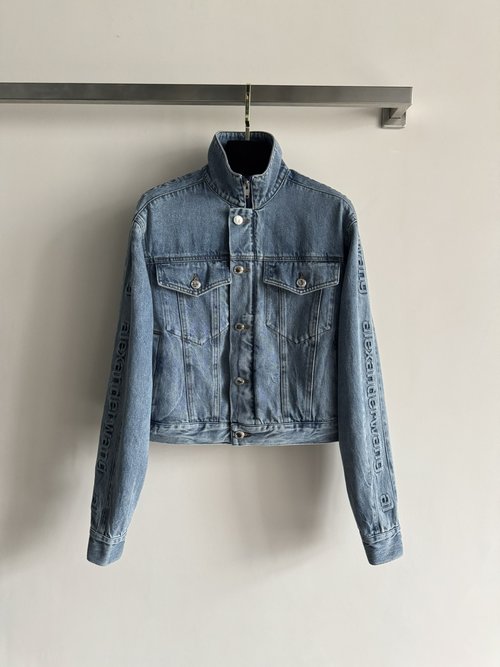 Alexander Wang Vintage Distressed Short Denim Jacket with Brand Details